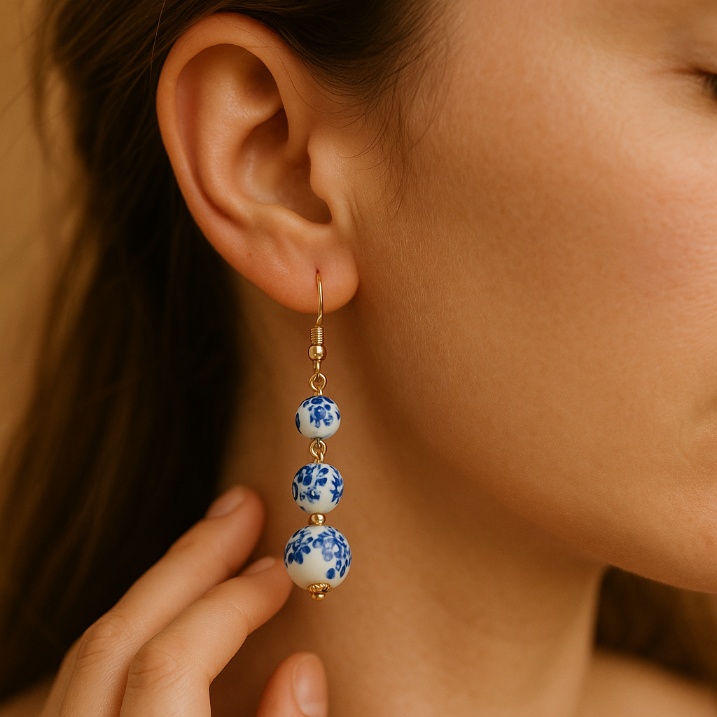 Nixie | Blue and White Drop Earrings
