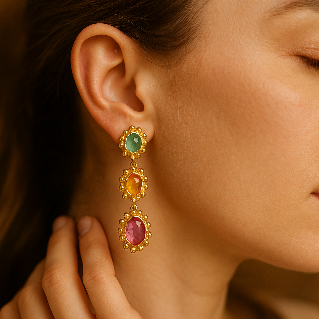 Undine | Gold-Plated Drop Earrings with Colored Stones