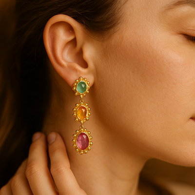 Undine | Gold-Plated Drop Earrings with Colored Stones