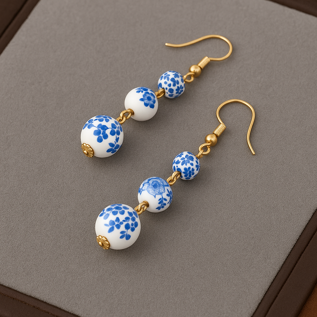 Nixie | Blue and White Drop Earrings