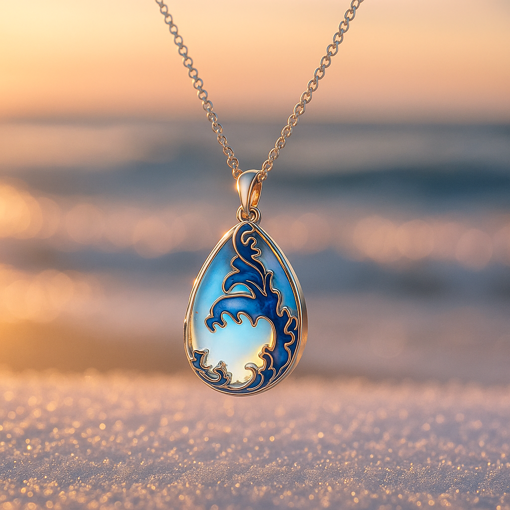 Goccia d’Onda – Necklace with enamel pendant with a marine theme