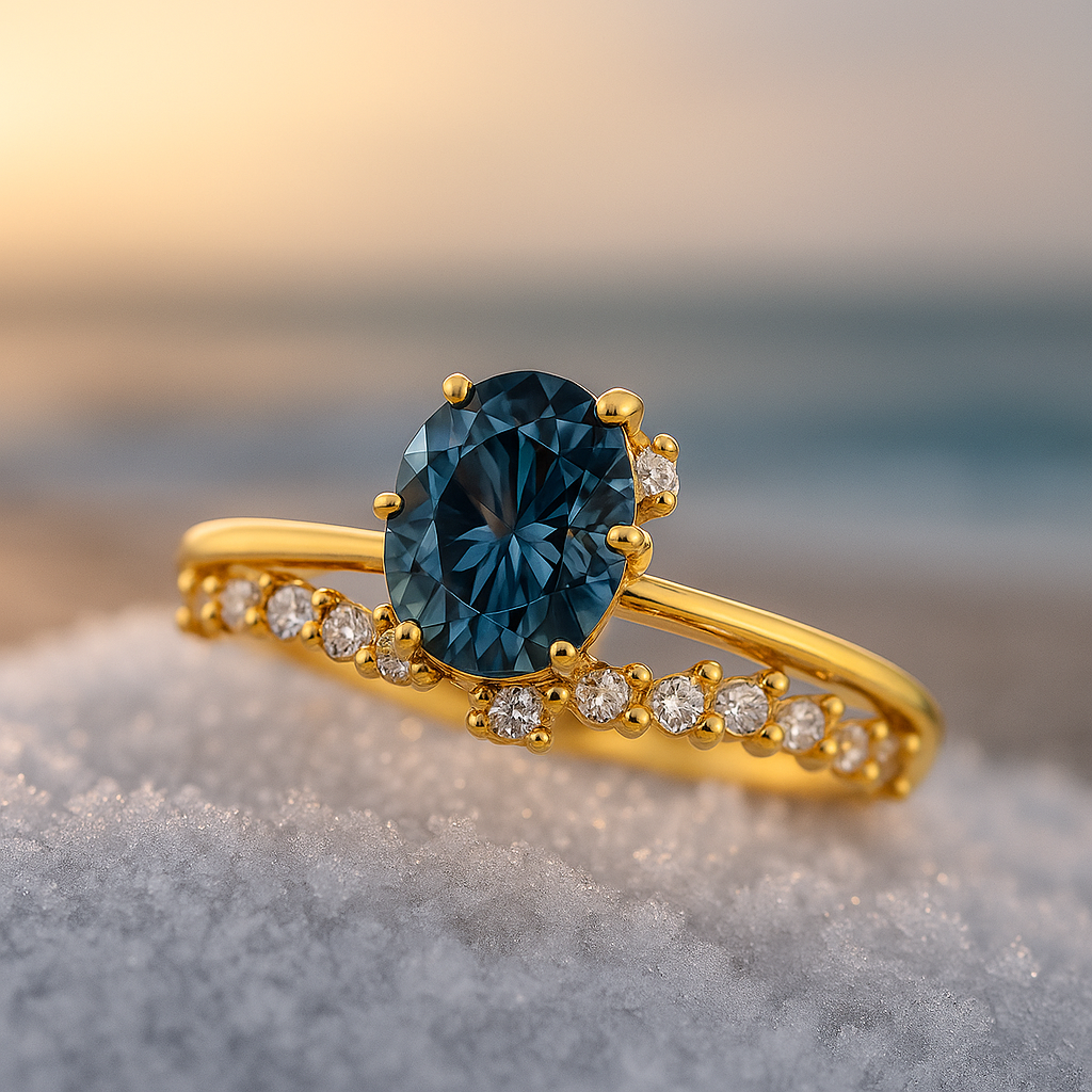 Stella di Marea – Golden ring with blue crystal and zirconia