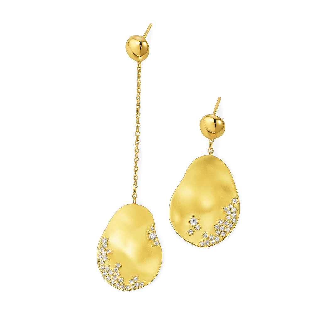 Marine | Gold Drop Earrings with Crystals