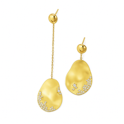 Marine | Gold Drop Earrings with Crystals