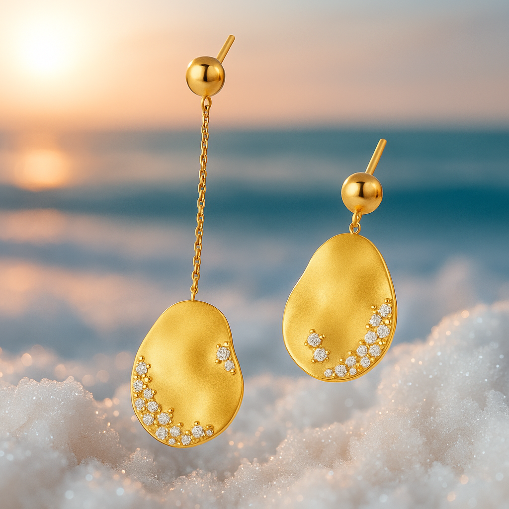 Marine | Gold Drop Earrings with Crystals
