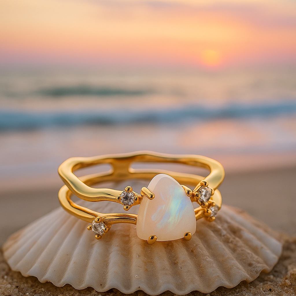 Azure | Golden ring with moon stone and silver 925