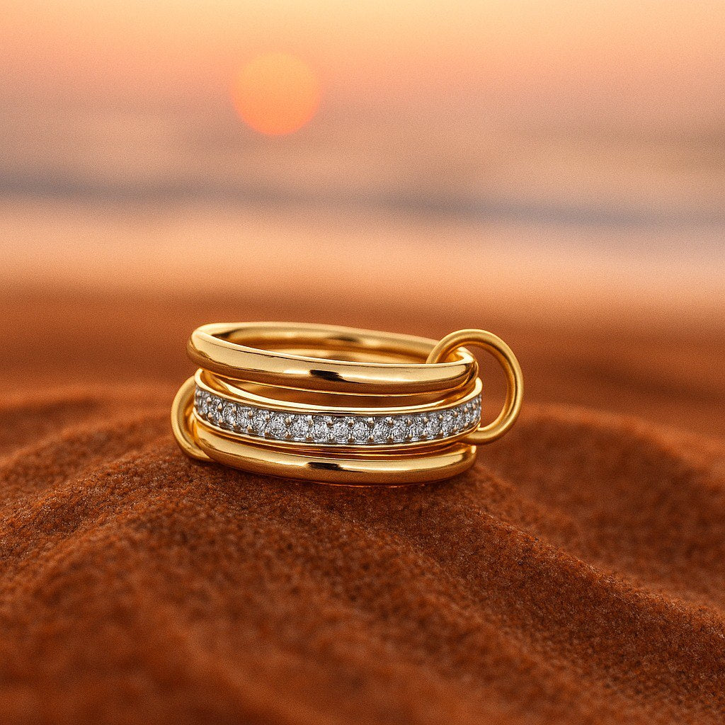 Nori | Golden Triple Ring with Zirconia
