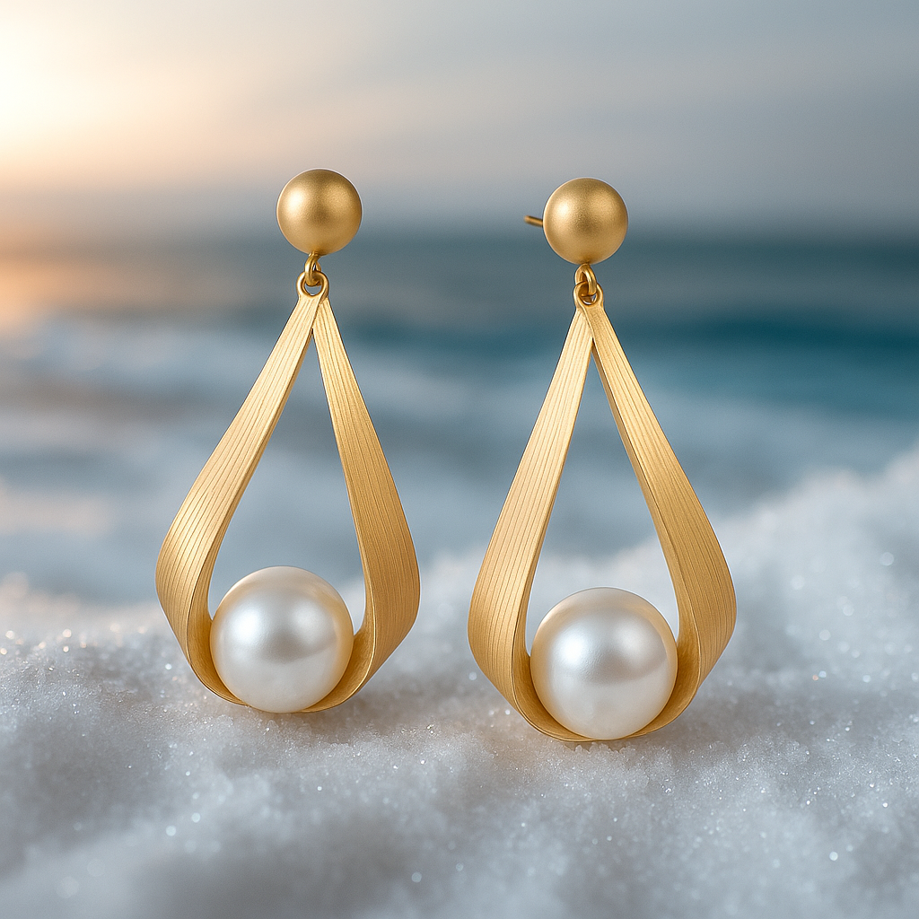 Nerida | Golden earrings with pearl